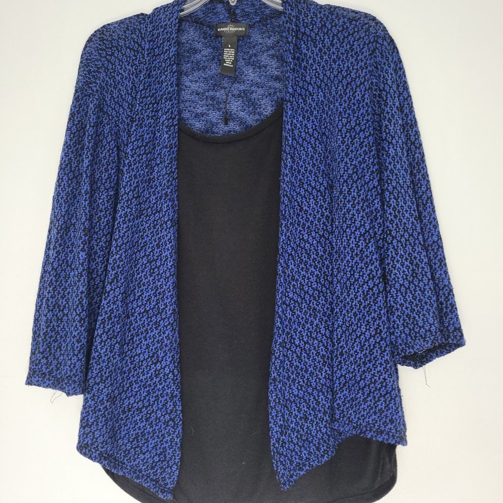 Karen Brooks - L - Blue and Black top